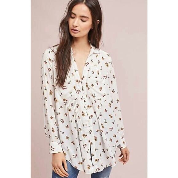 Anthropologie Maeve Matilda Toadstool Mushroom Button down Shirt top blouse XS - Picture 1 of 5